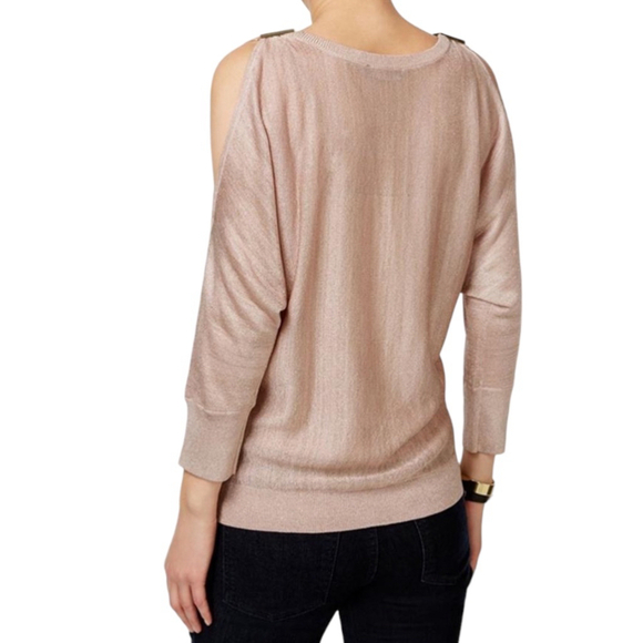 INC INTERNATIONAL CONCEPTS Pink Sweater Shirt Gold Metallic Women’s Petite M - Picture 2 of 12